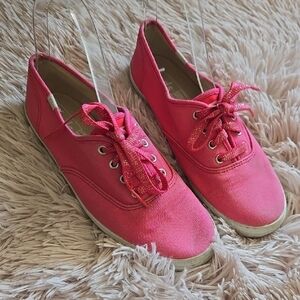 Keds Women's US 6.5 Spring Summer Coral Canvas Lace-Up Sneakers with Whitw Sole